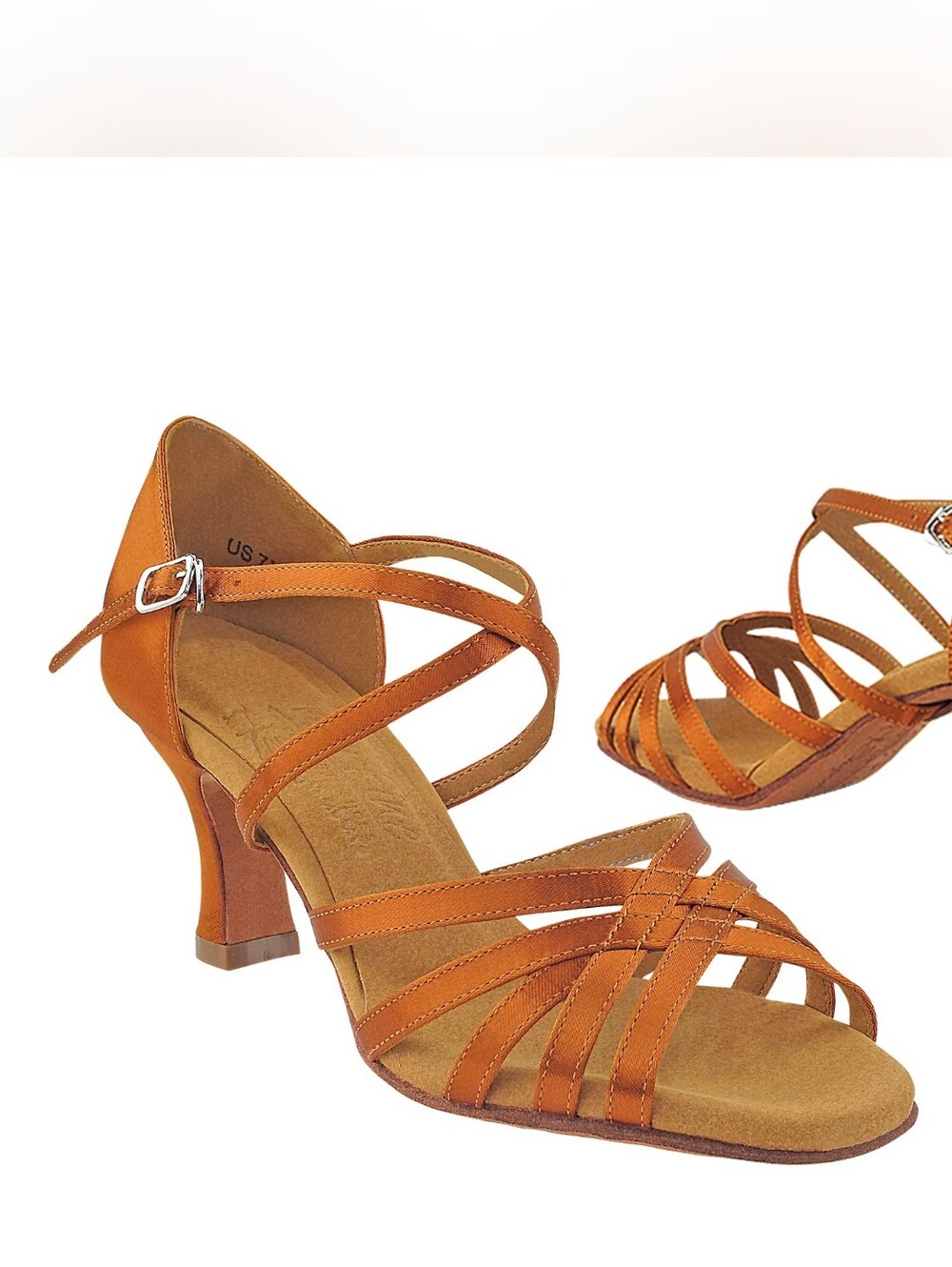 Women Strappy Dance Ballroom Heels Salsa Latin Tango Practice Copper/Tan Satin 5